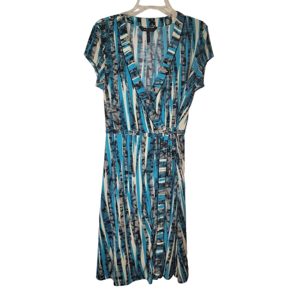 VGUC = BCBG Max Azria Blue White Black Wrap Tie Stretch Dress Size XXS